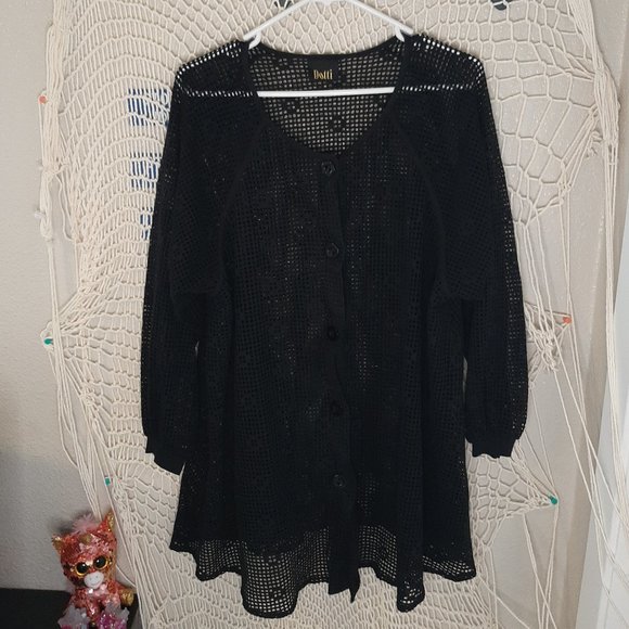 2X Dotti Black Dotted Cut-Out Cardigan - Picture 1 of 3